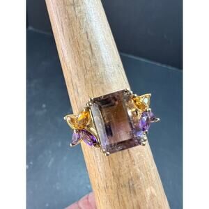 Ametrine Citrine Amethyst Ring Gold Plated 925 Size 7